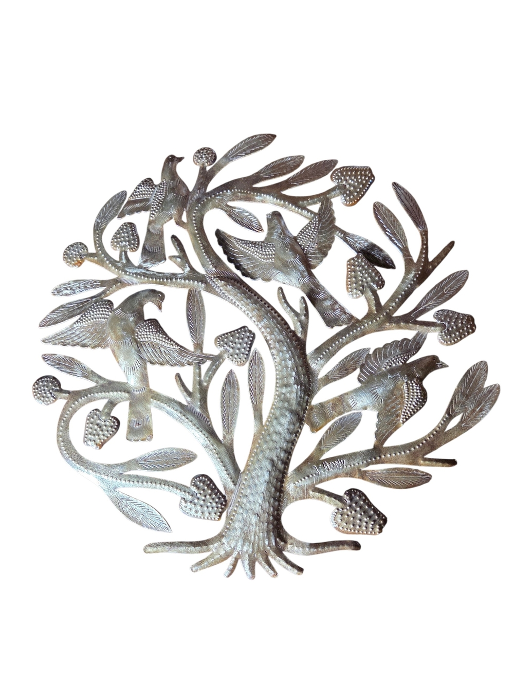 Handcrafted Silver Metal Tree of Life Wall Sculpture - Decorative Home Art